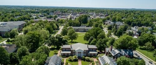 Aerial view of campus and downtown Danville area