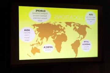 世界地图的投影显示了中央学院出国留学的地点.